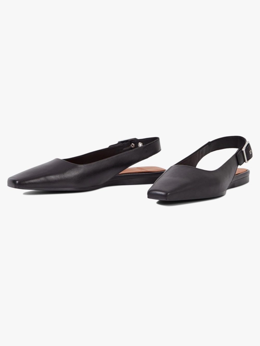 Vagabond Black Leather Square-Toe Slingback Flats size 37